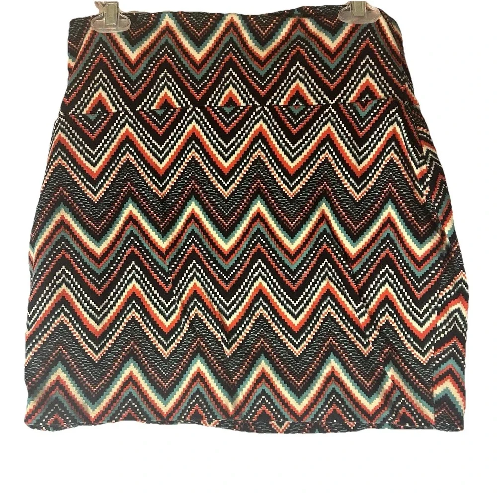 Lily Rose Mini Skirt XL Tribal BodyCon  Boho Chic Pencil Folded Waist Stretchy